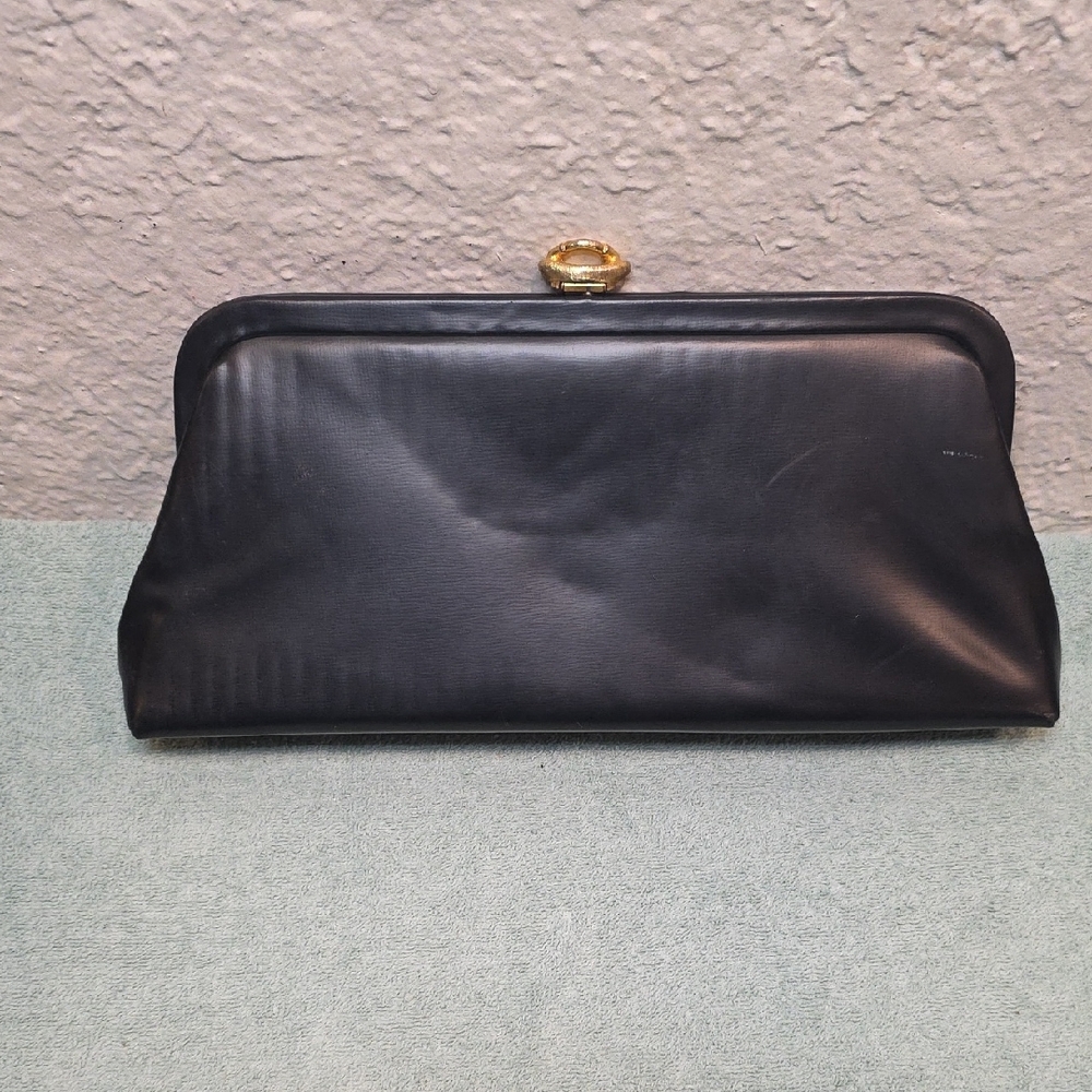 Elegant Vintage Black Clutch with Gold Clasp